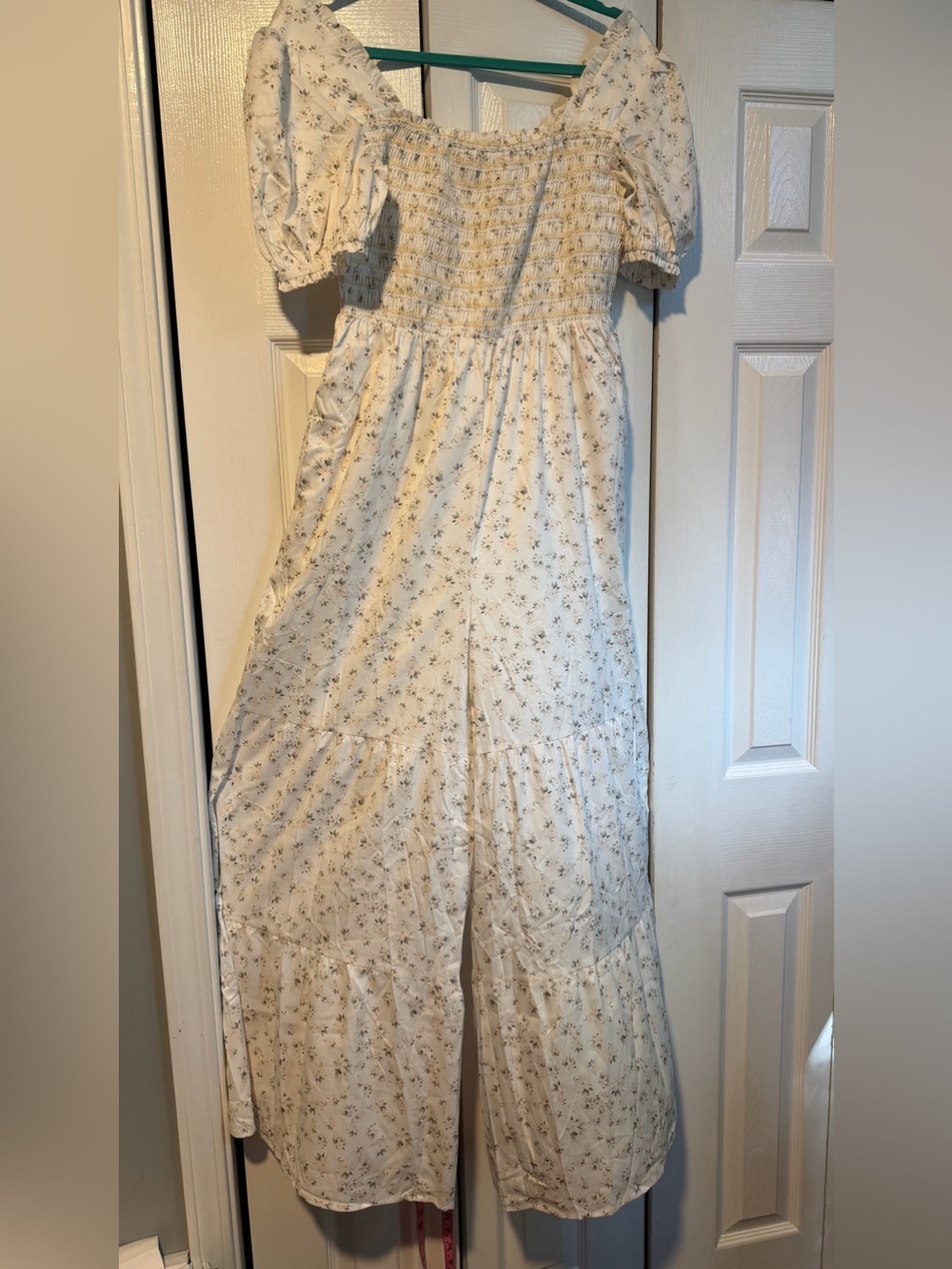 NWOT Smocked Waist Floral Wide-Leg Jumpsuit in Cream